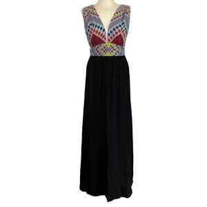 Like Mynded Maxi Dress S Womens Geometric Cut Out Sleeveless Plunge Slit Plunge